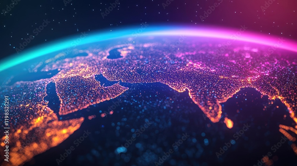 Poster dust pollution idea. vibrant view of earth from space highlighting cities and continents under a col