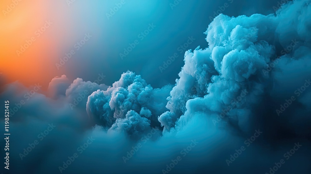 Poster Dust pollution idea. A stunning view of fluffy clouds illuminated by a vibrant orange and soft blue light.