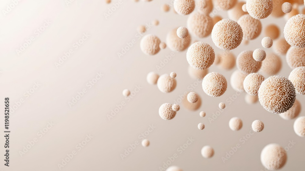 Poster Dust pollution concept. Abstract representation of floating spheres in a soft beige background.