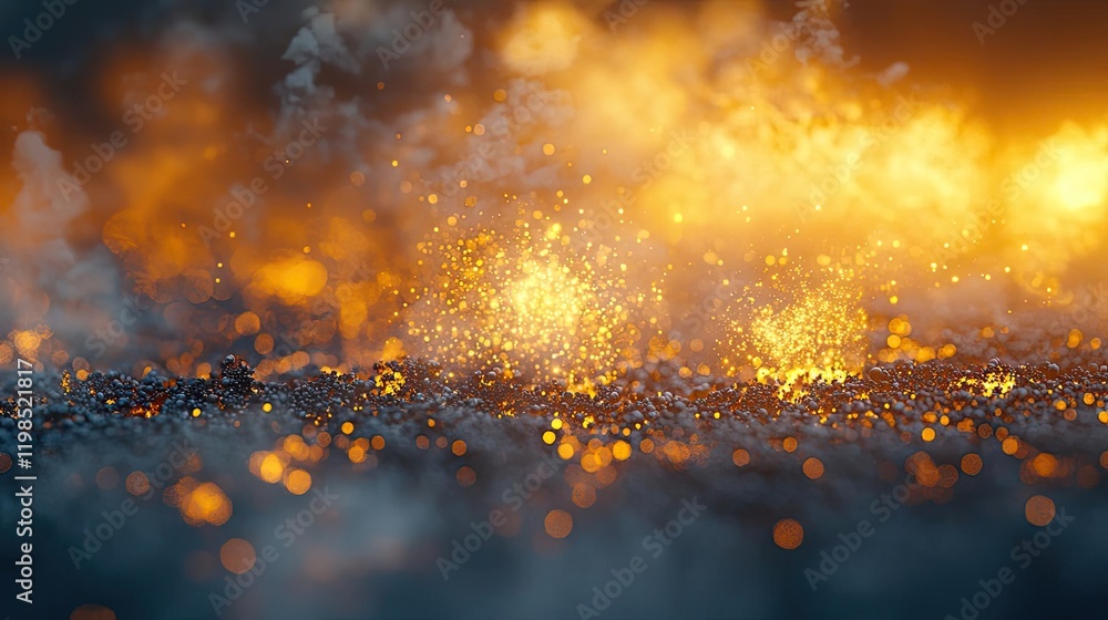 Poster dust pollution idea. a stunning close-up of shimmering sparks and glowing embers in a textured backd