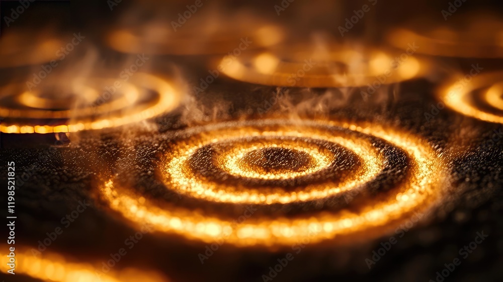 Poster dust pollution concept. close-up of sizzling hot oil creating beautiful spiral patterns on a pan.