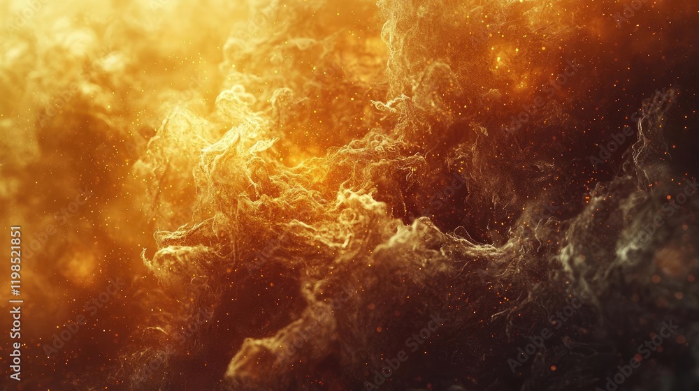 Poster Dust pollution idea. Abstract representation of natural elements with warm golden colors and dynamic textures.