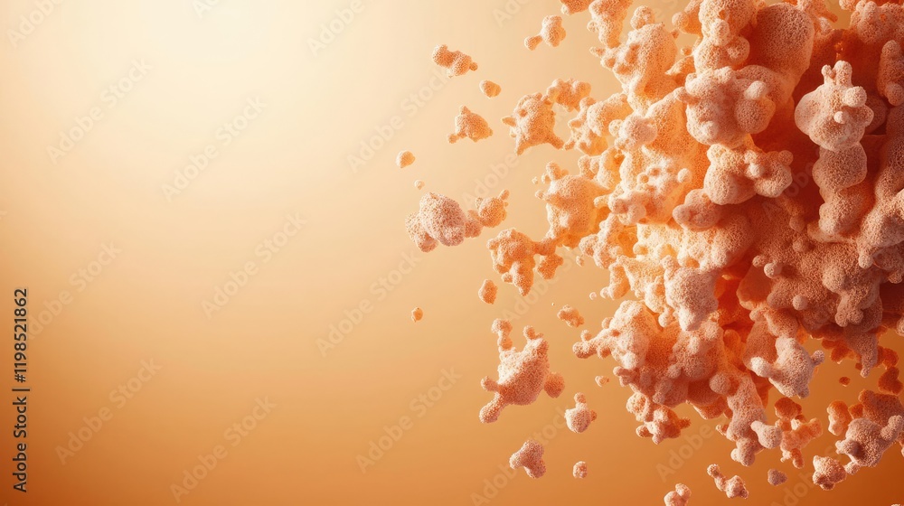 Poster Dust pollution idea. Abstract image of particles dispersing in a soft orange background.