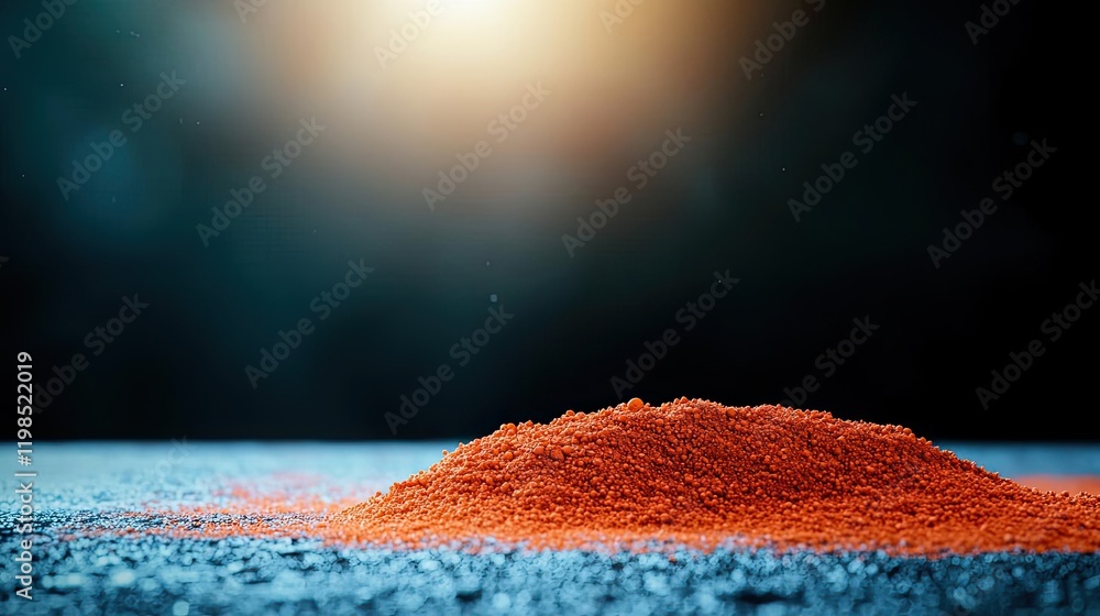 Poster dust pollution concept. vibrant red spice powder on a textured surface under soft lighting.