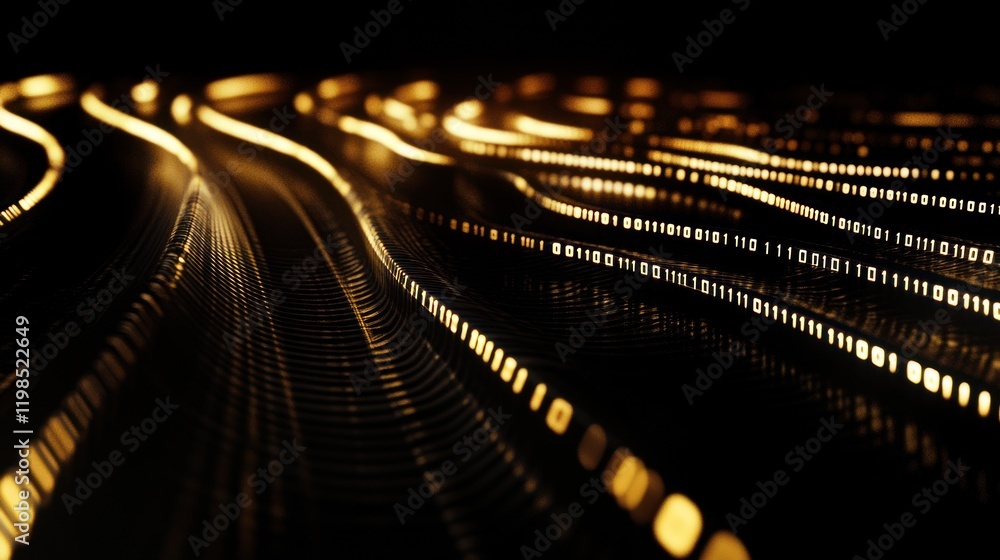 Poster abstract golden binary code waves