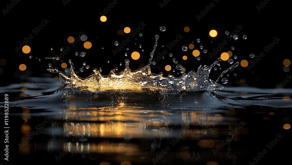 Poster water splash with bokeh lights reflection.
