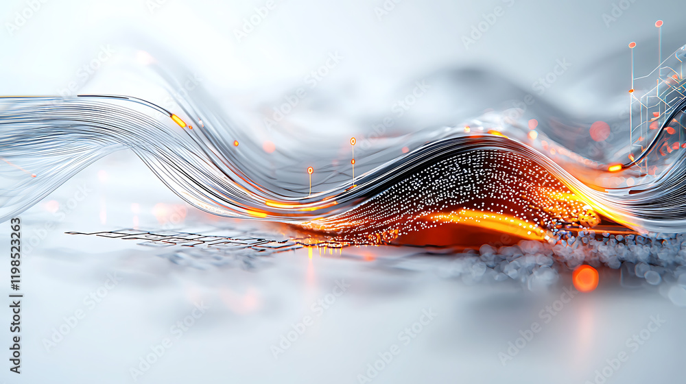 Poster dynamic waves of light and data flow abstract art installation digital realm light and color concept