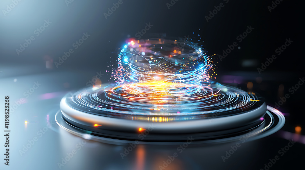 Poster dynamic energy sphere digital realm 3d animation futuristic studio close-up visual concept