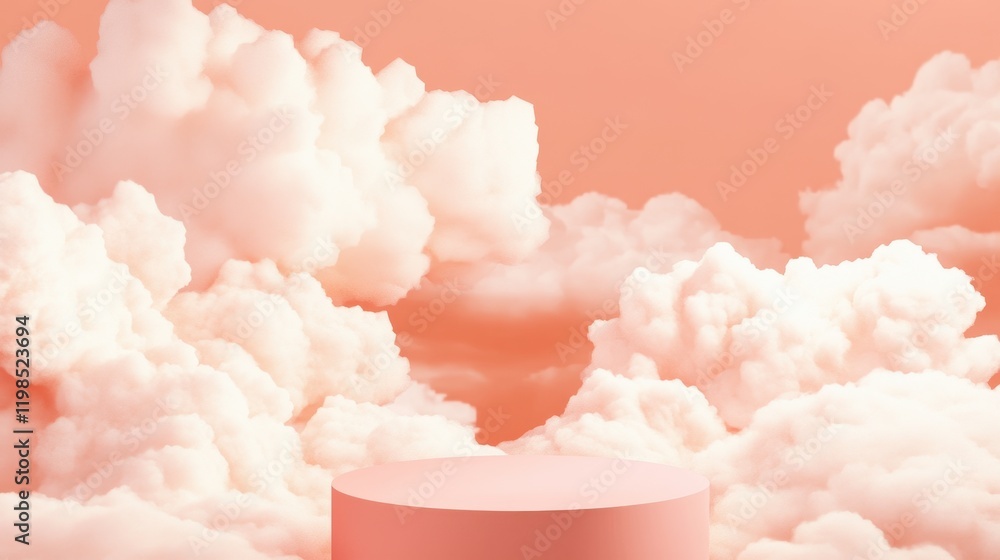 Aufkleber soft peach 3d cloudscape with minimalist podium display platform for product presentation and creati