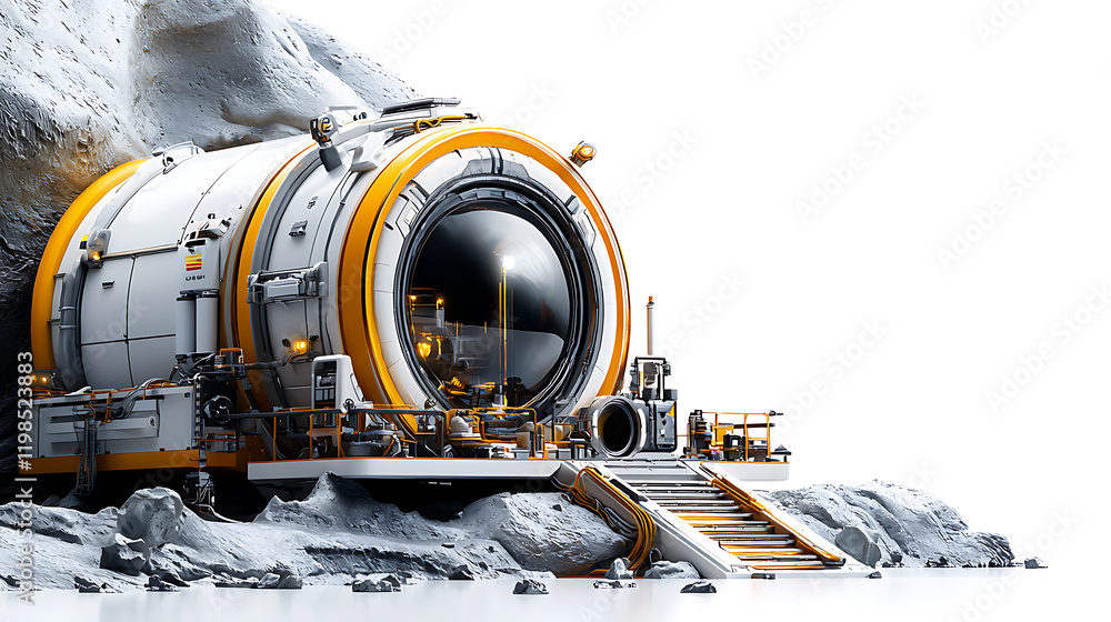 Poster exploration base for lunar research moon surface futuristic architecture sci-fi environment close-up