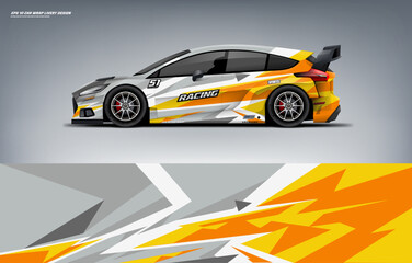 car wrap livery design Hatchback racing wrap decal or livery design.	