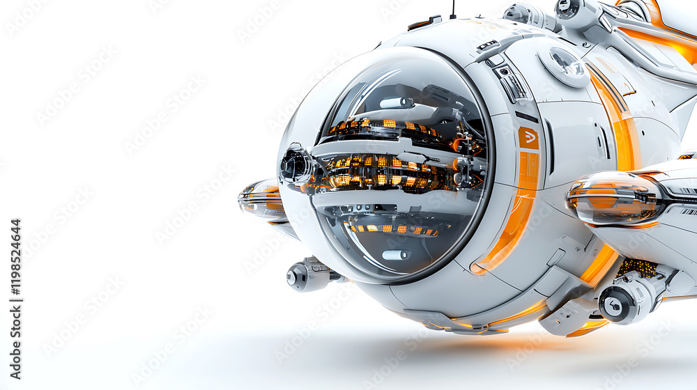 Poster futuristic spacecraft exploration outer space digital art sci-fi environment close-up view advanced 