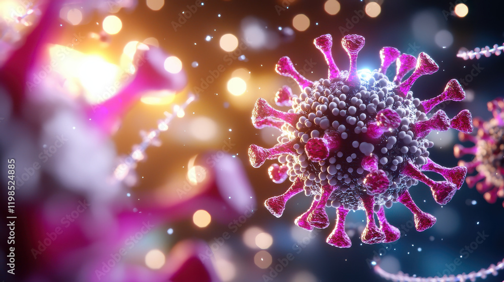 Aufkleber detailed illustration of virus, showcasing its structure with spikes and colorful background. this r