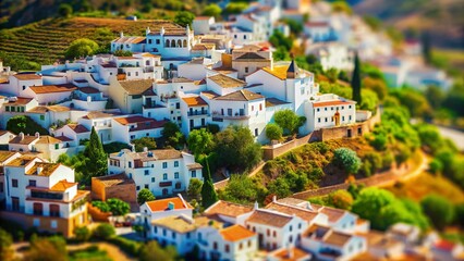 Fototapeta premium Charming Alpandeire Village, Andalusia, Spain: Tilt-Shift Miniature Landscape