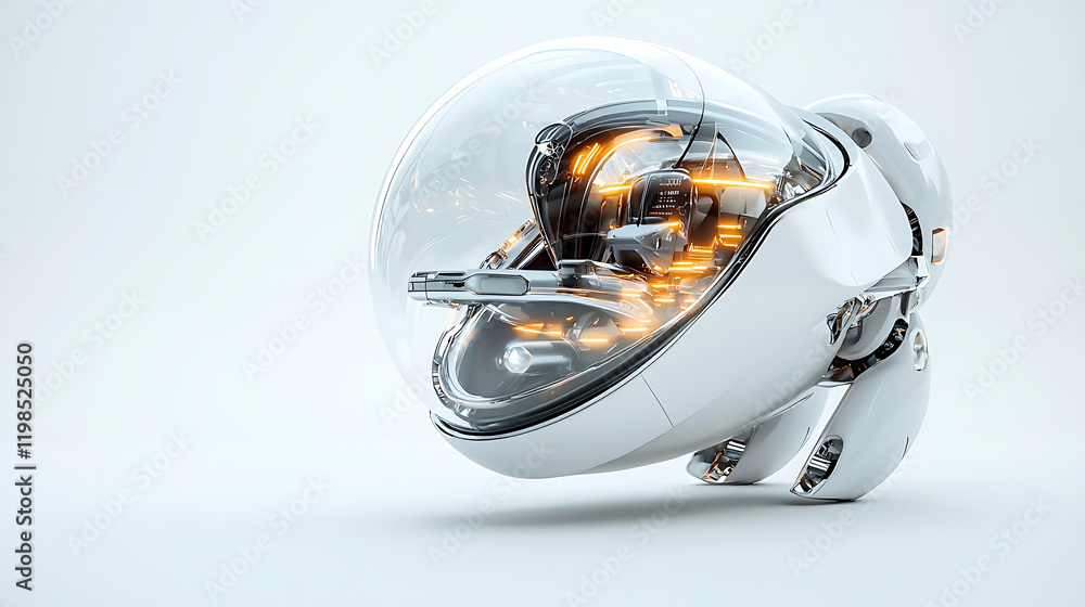Poster futuristic robot design technology hub digital art minimalist setting close-up view innovation conce