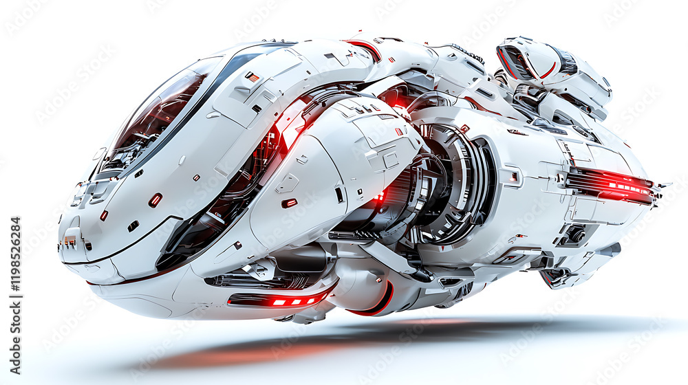 Poster futuristic spacecraft in flight sci-fi setting digital art high-tech environment aerial view advance