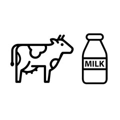 cow and milk line icons design for templates.