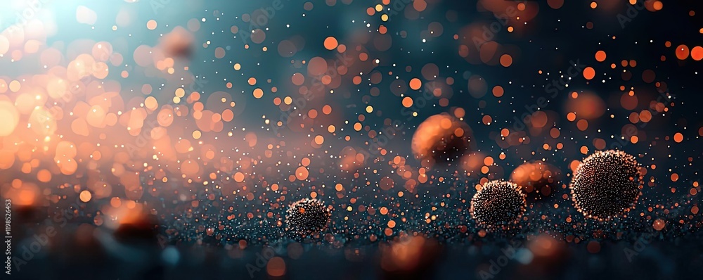 Poster Dust pollution concept. Abstract representation of microorganisms floating in a colorful environment.