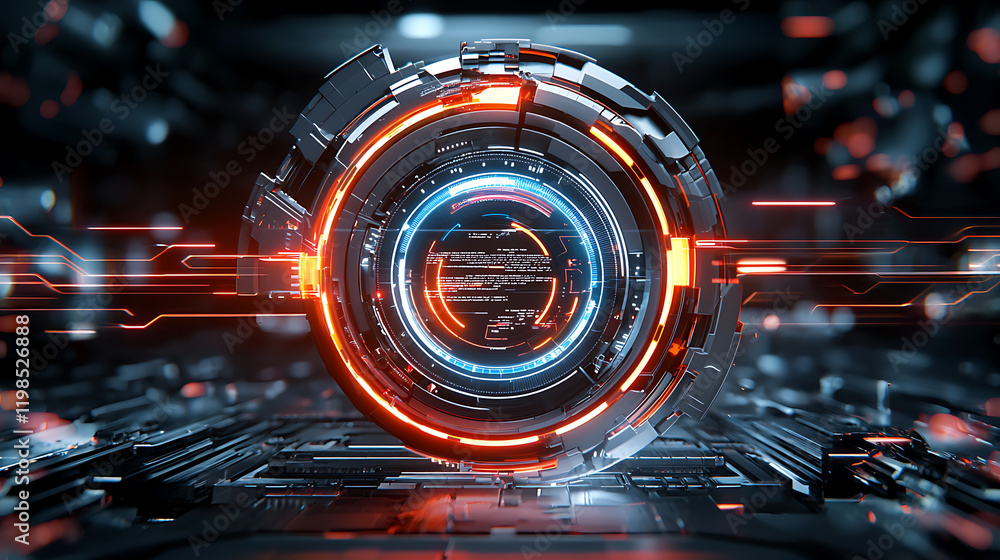 Poster futuristic digital interface animation virtual space technology visualization neon environment close
