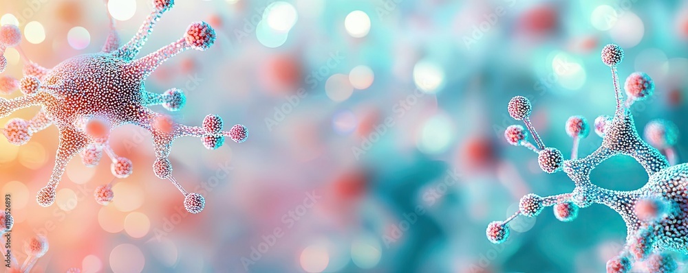 Poster dust pollution idea. colorful microscopic view of cells and molecules, showcasing intricate biologic