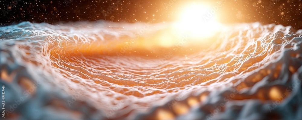 Poster dust pollution idea. stunning visualization of waves interacting with light in a cosmic environment.
