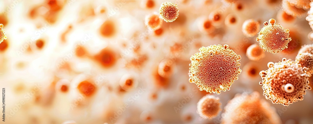 Poster Dust pollution idea. Close-up view of microscopic cells showcasing intricate cellular structures.