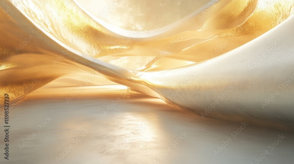 Poster abstract golden wave form with smooth metallic texture and luminous glow