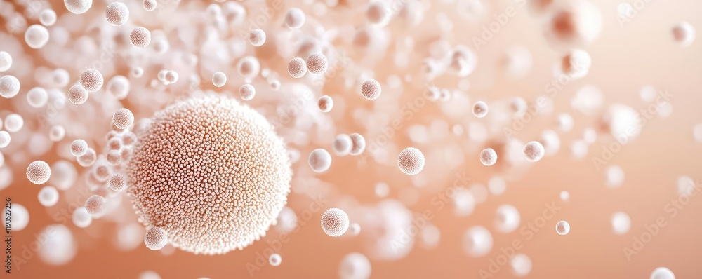 Poster Dust pollution idea. Close-up view of abstract cells in a dynamic and colorful biological environment.