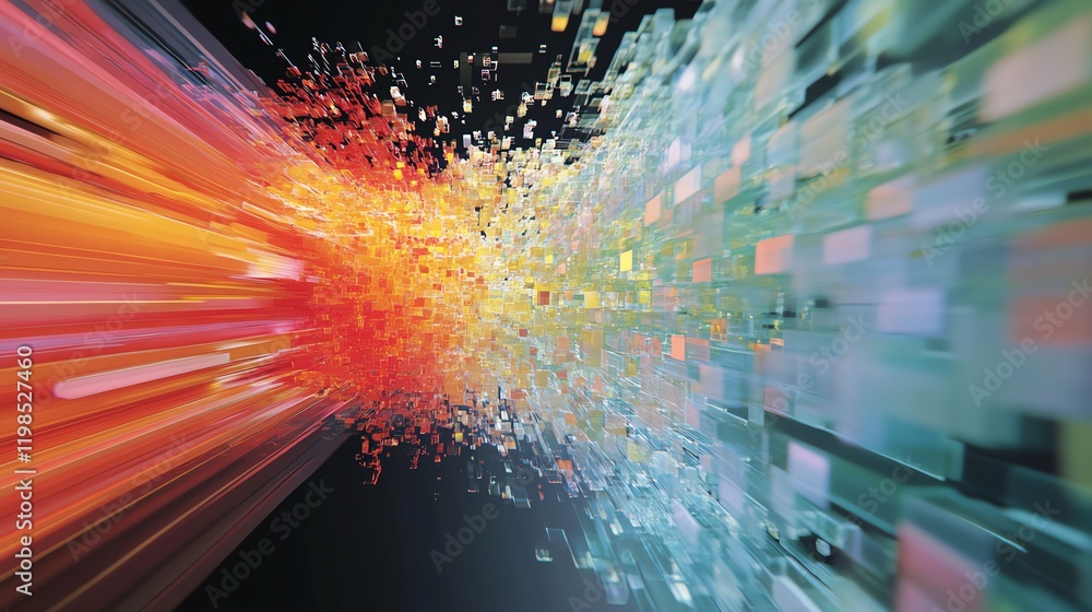 Poster dynamic burst of colorful particles capturing the essence of digital transformation in an abstract r