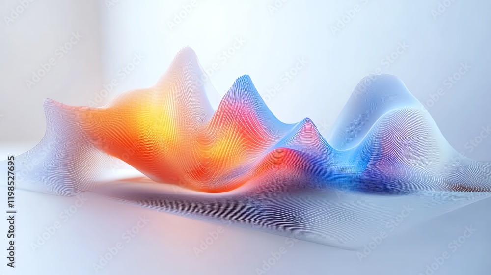 Poster digital waveforms in vibrant colors create an abstract visual representation of sound and movement i