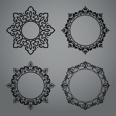Set of decorative frames Elegant vector element for design in Eastern style, place for text. Floral black and gray borders. Lace illustration for invitations and greeting cards