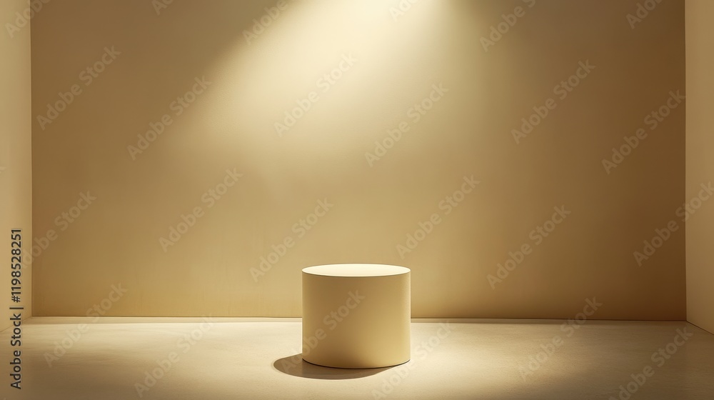 Poster minimalist empty beige product display podium with single spot light in corner studio