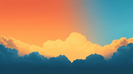 Dramatic Sunset Sky with Layers of Colorful Clouds, Gradient Background.