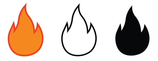  Flame fire icon set.