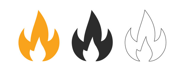  Flame fire icon set.