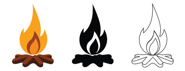  Flame fire icon set.