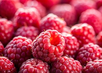Close-Up of Juicy Red Raspberries: Summer Berry Delight