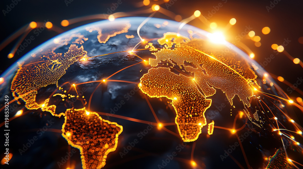 Aufkleber stunning visualization of global connectivity, showcasing network of glowing connections across cont