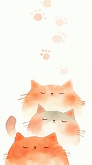 Obraz premium Three Adorable Watercolor Cats Sleeping Peacefully with Paw Prints