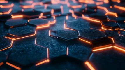 Obraz premium Abstract Hexagon Pattern with Glowing Orange Lines
