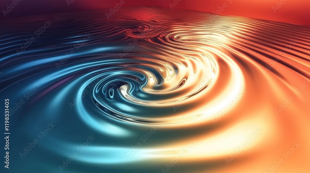 Poster abstract fluid metallic swirl with dynamic light and color gradient, 3d render.