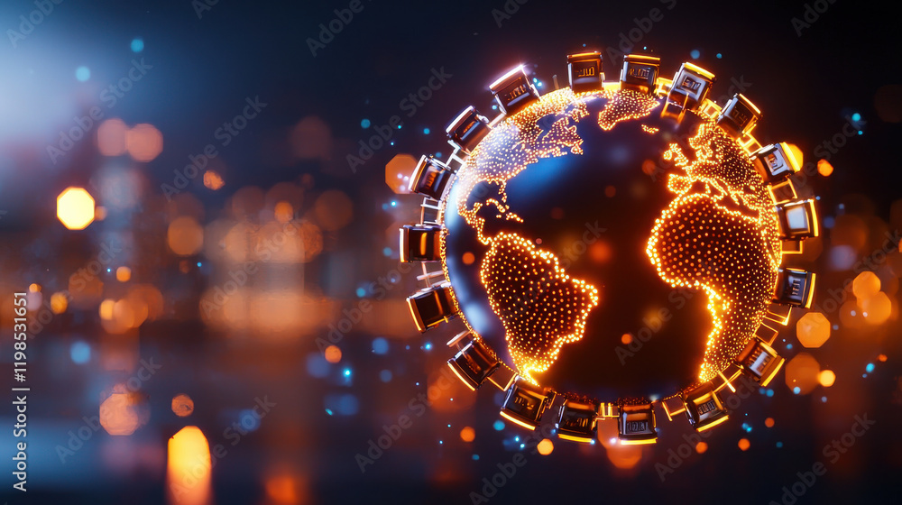 Leinwandbilder visually striking image of glowing globe surrounded by digital elements, representing global connectivity and technology. vibrant colors and intricate details evoke sense of innovation and