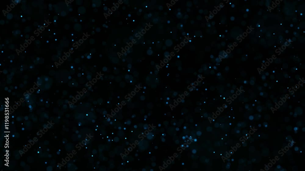 Poster abstract blurred blue dots loop motion on clean black background.