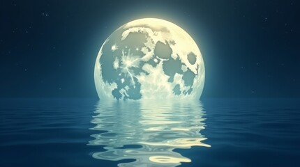 Close-up of the full moon's reflection shimmering on water