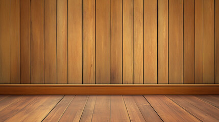 Naklejka premium Warm wooden interior featuring polished panels and floor, ideal for cozy settings