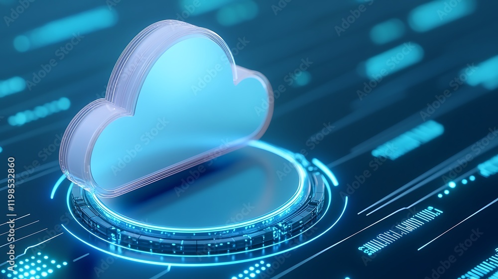 Aufkleber 3d render of cloud storage icon in digital environment with neon lights and futuristic elements