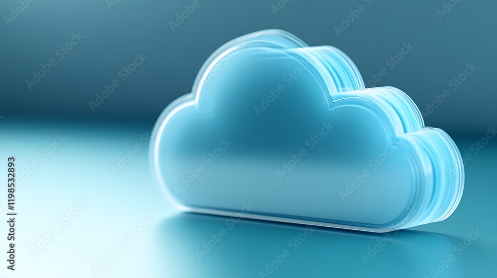 Poster abstract blue cloud icon on soft background representing digital storage and cloud computing concept