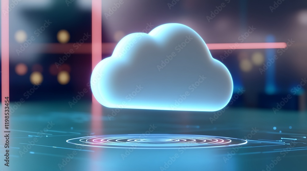 Poster blue cloud icon with digital background representing cloud computing and data storage in technology 