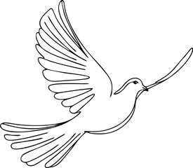 flying dove line vector illustration white background	