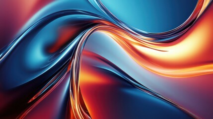 Obraz premium Abstract Swirling Liquid Metal Texture Blue, Red, and Orange Hues - Dynamic Background Image